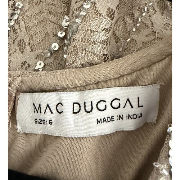 Mac Duggal 93676 Midi Dress Beaded V-Neck Long Sleeve Taupe Sequin Size 6 - Picture 7 of 14